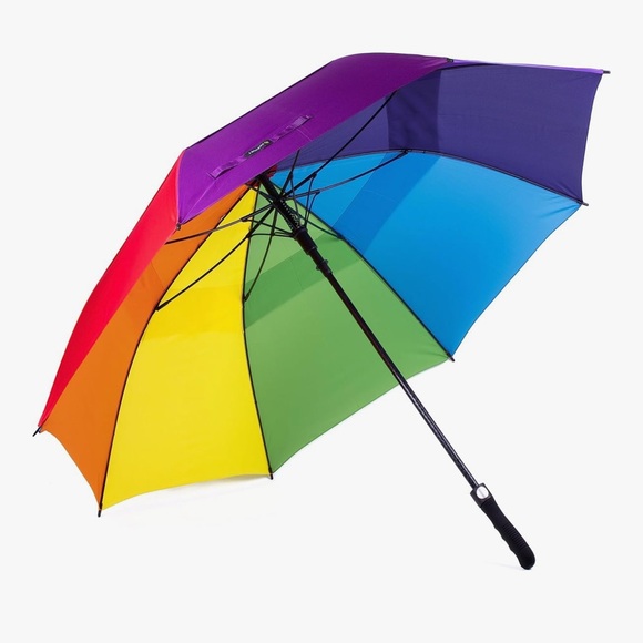 Totes Recycled Canopy Vented One-Touch Auto Open Golf Rainbow Umbrella - Picture 1 of 6